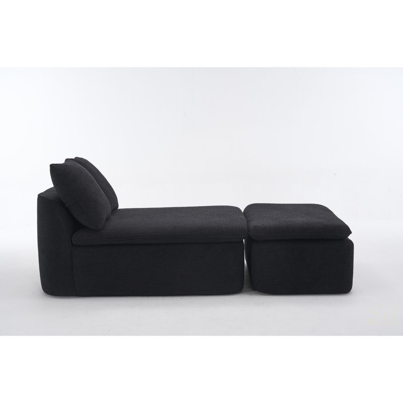Canapé modulaire en U modulaire à compression avec module d'inclinaison amovible en chenille de grain de bois noir désossé, idéal pour les grands salons ou les chambres à coucher