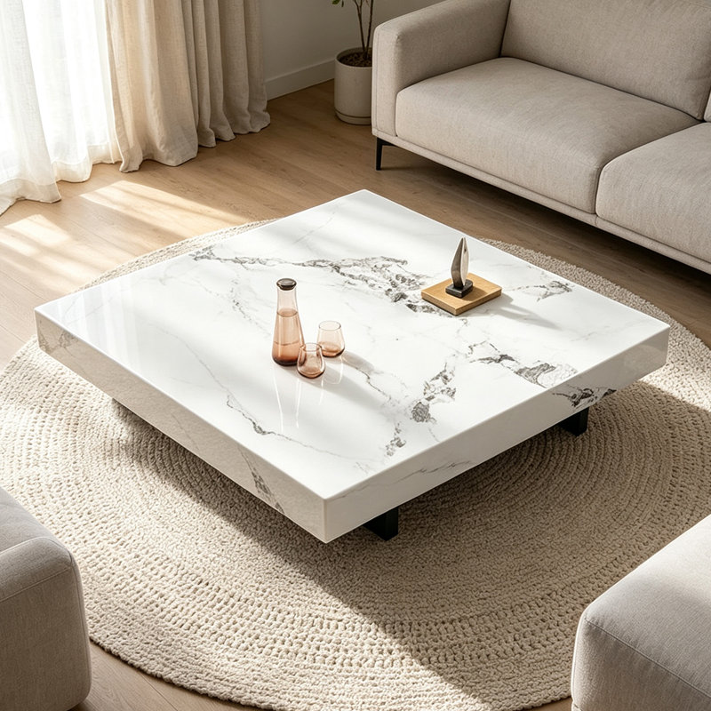 Table basse Italian Minimalist, 11.81" H x 47.24" W x 47.24" D, White/Light Grey