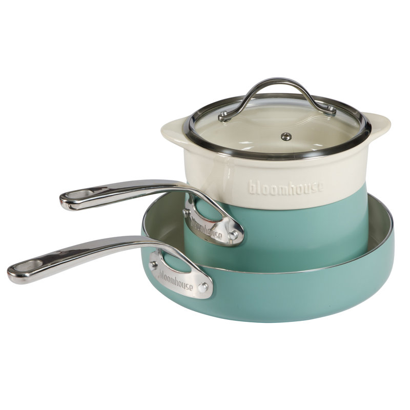 4 - Piece Non-Stick Aluminum Cookware Set, Sage Green