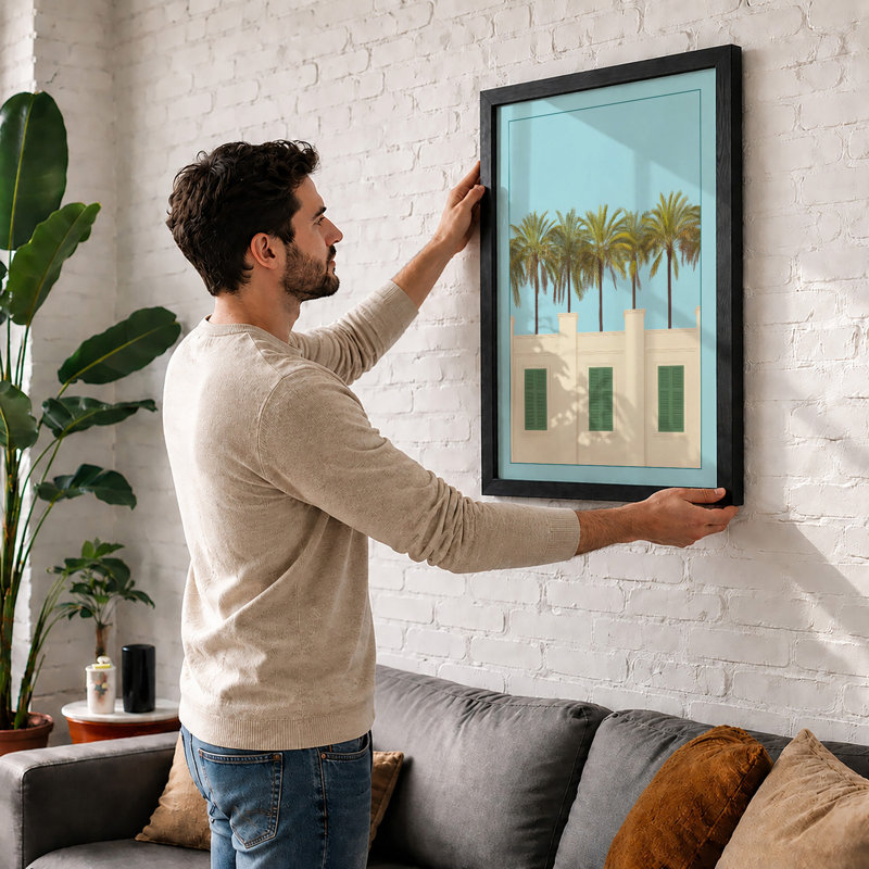 Palms And Modernism Modern - Print, A2 - 59.4 x 42.0 cm, Black