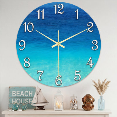 Landscape & Nature Ocean Blue Gradient Background Pattern Ultra Clear Glass Wall Clock