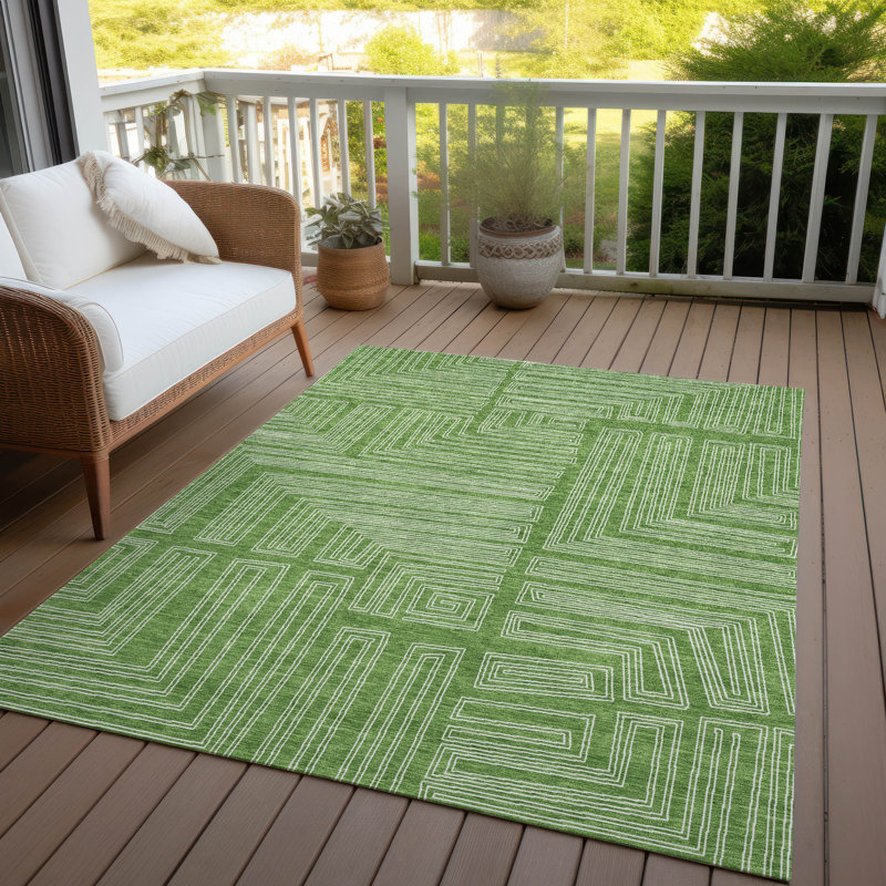 Clayra Green Washable Indoor-Outdoor Rug - , 10' x 14'