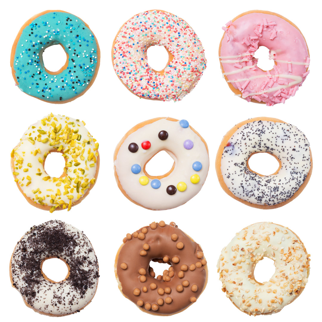 Fotodruck Set von Assorted Doughnuts von Armaturenbrett auf Leinwand