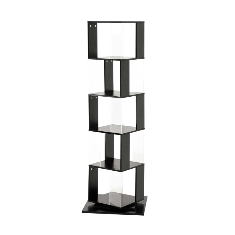 Bibliothèque rotative multifonctionnelle, support de plancher avec plaque en acrylique, Noir