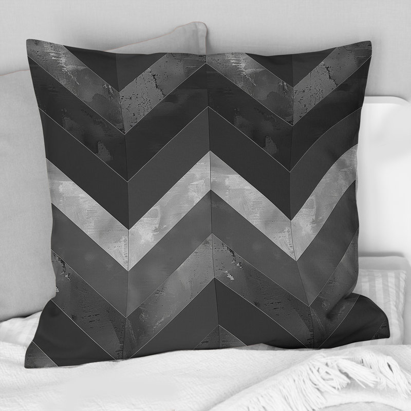 Dark Gray Chevron - Modern Throw Pillow, 16"H x 16"W