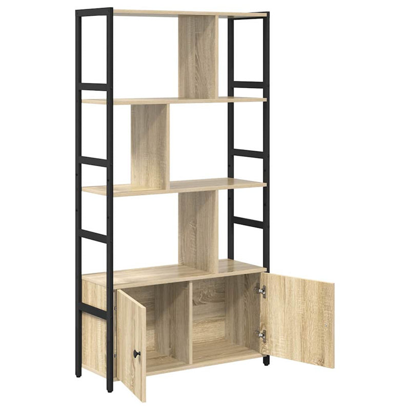 Bookshelf Engineered Wood Freestanding Tiered Home Shelving Living Room, (4 Shelves) 155.5cm H x 80cm W x 30cm D, Beige