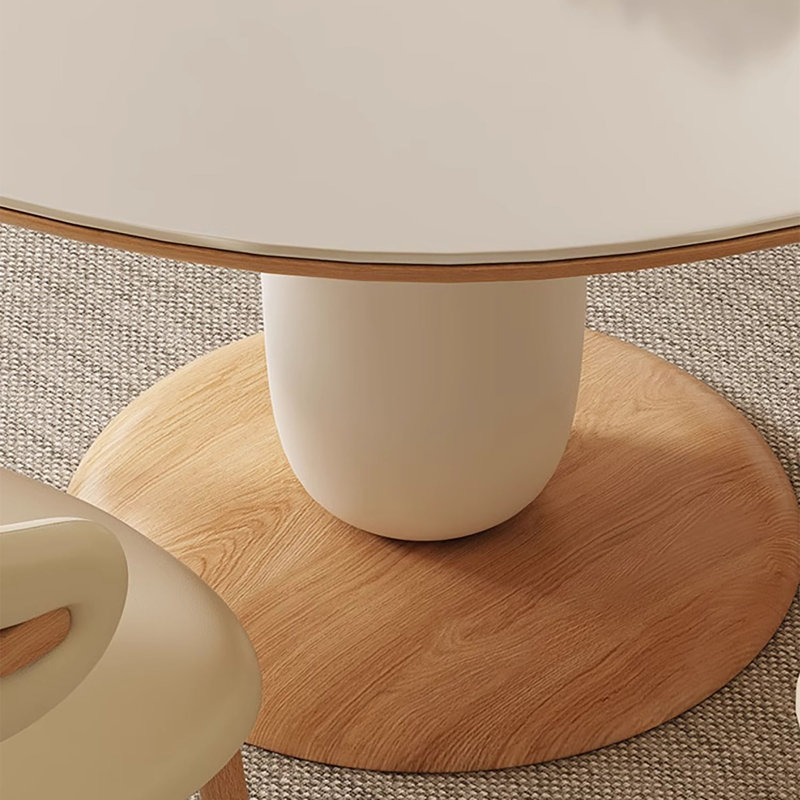 Table ronde en pierre frittée crème, H 29,5 po x l 47,2 po x P 47,2 po, 5