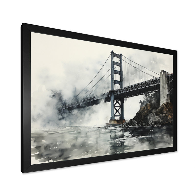 «Gray Bridge Urban Suspension IV», reproduction sur toile, Cadre photo noir, H 12 po x l 20 po x P 1 po