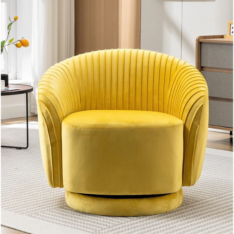 Fauteuil demi-tonneau pivotant en velours avec base robuste et coussin rembourré épais, Yellow