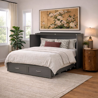 Commode et lit escamotable avec matelas 6 po, rangement et chargeur intégré Atiyah