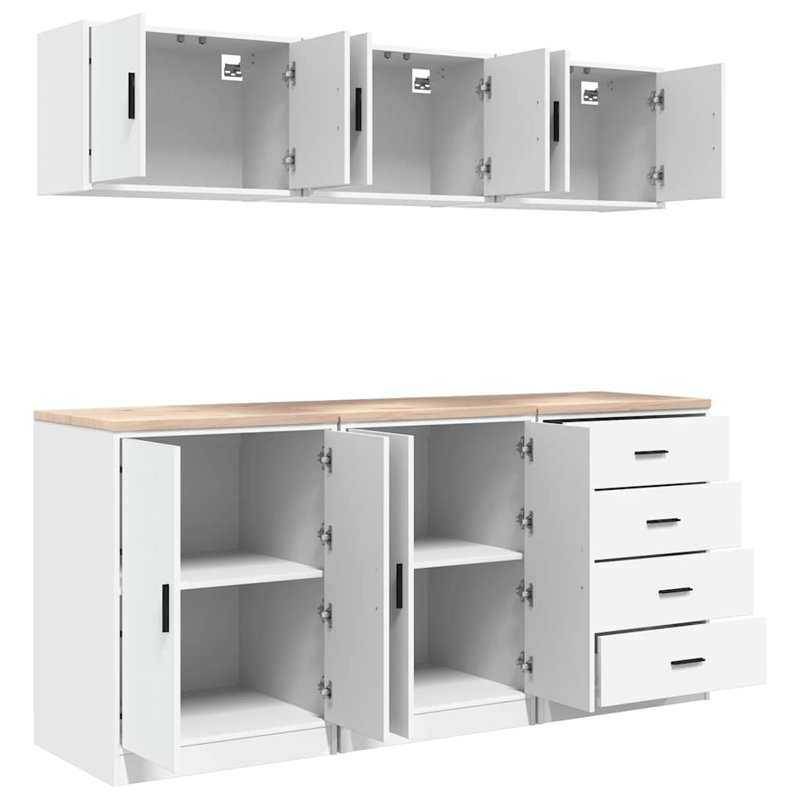  Garage Cabinets 6 Pcs White Engineered Wood, White
