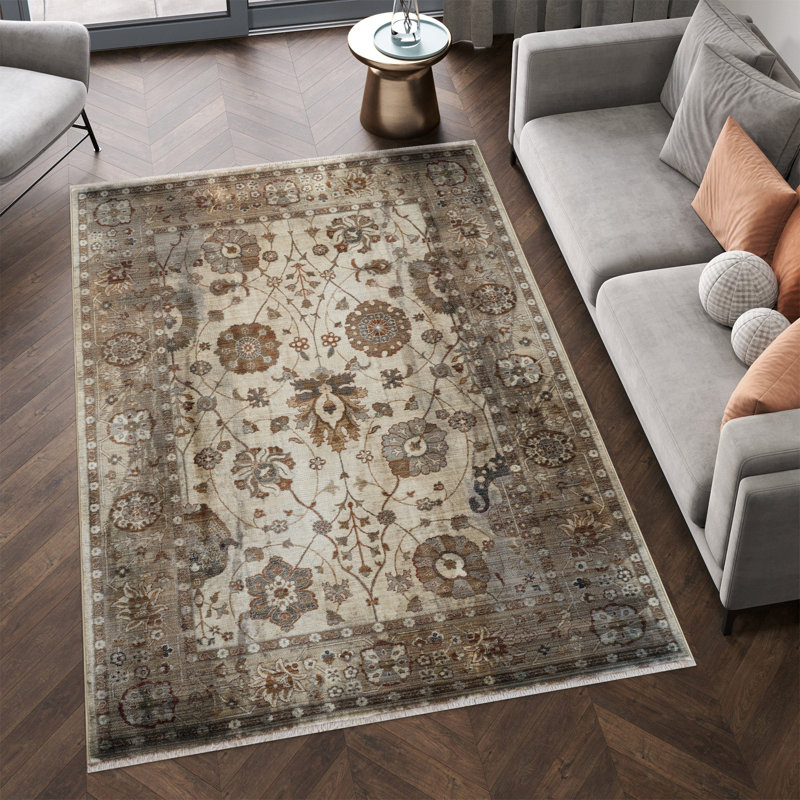 Tapis à médaillon floral Anna Collection, Rectangle 7 pi 7 po x 10 pi