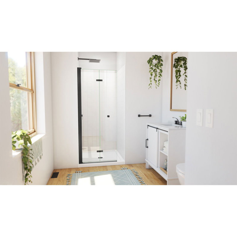 Aqua-Q Fold 32 W X 32 D X 76.75 H Frameless Square Shower Kit, Matte Black