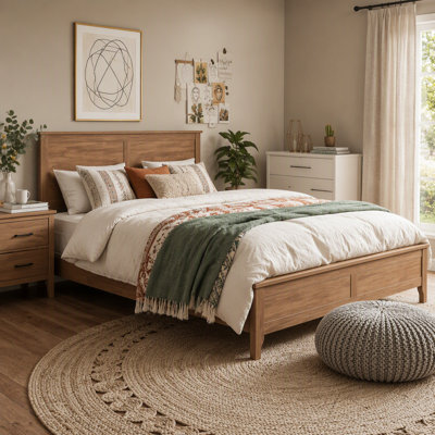 Lit plateforme moderne en bois massif avec lattes en bois robustes, sans sommier tapissier