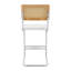 Ensemble de tabourets de bar en rotin naturel 2 pièces avec dossier en bois massif de 25 pouces de style moderne et moderne, tabouret de comptoir en cuir polyuréthane blanc, pieds en métal chromé.