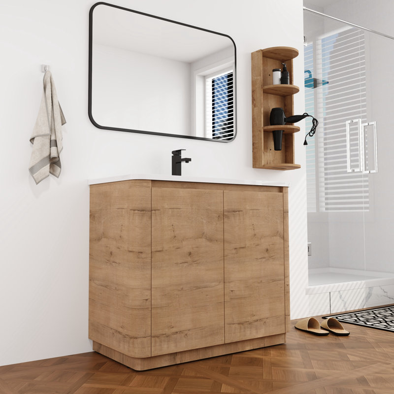 Meuble-lavabo simple 40 po avec plateau en céramique et rangement, 40"