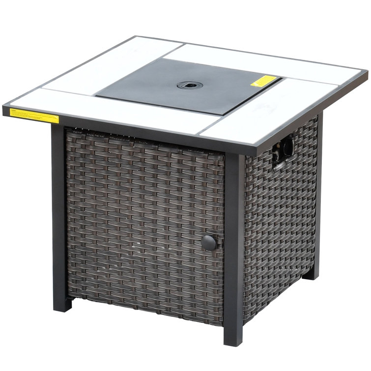 Wicker/Rattan 30" Fire Pit Table With Lid