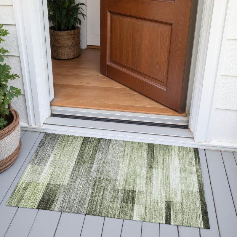Machine Washable Indoor/Outdoor Xhevrie Green Rug, Rectangle 1'8" x 2'6"