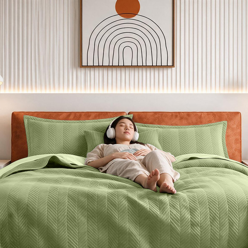 Ensemble de couvre-lit en microfibre gaufrée en lin avec taies d'oreiller, literie matelassée réversible et respirante pour un confort tout au long de l'année