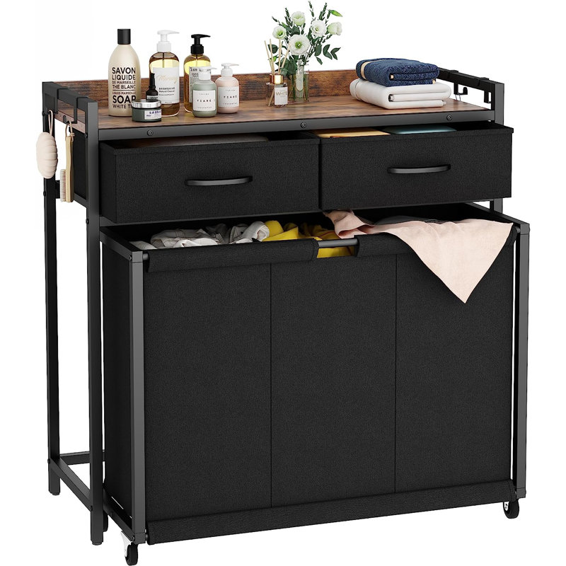 Rustand Laundry Sorter, Black/Rustic Brown