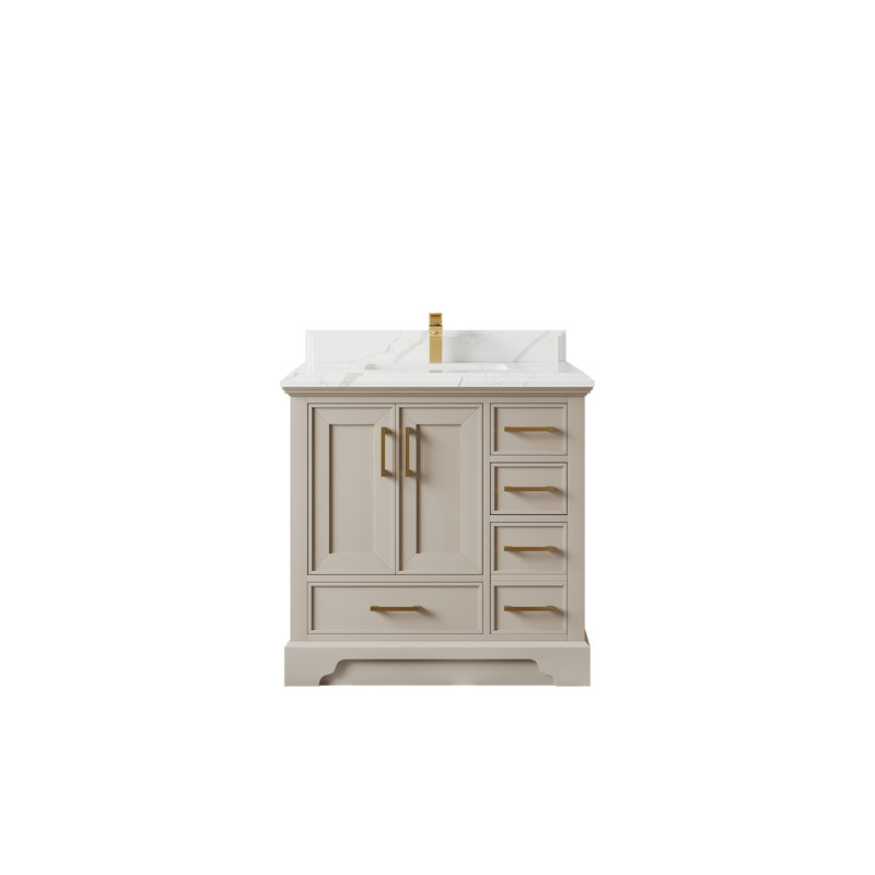 Ensemble de meuble-lavabo simple 36 po avec plateau en quartz Degaglia, Calacatta Laza