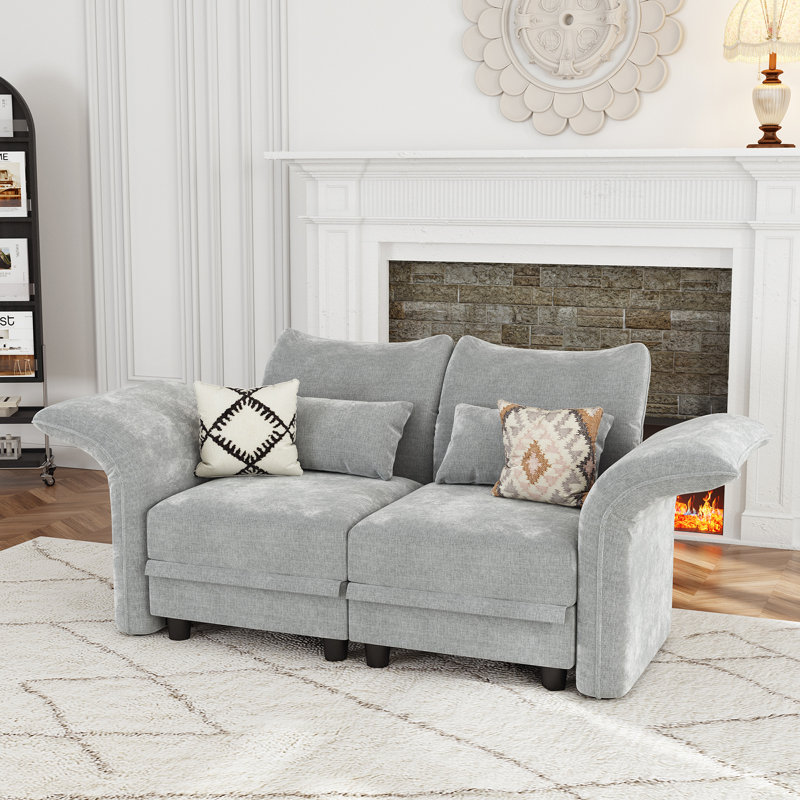 Khadijia Upholstered 63 " Loveseat, Light Gray MIcrofiber/Microsuede