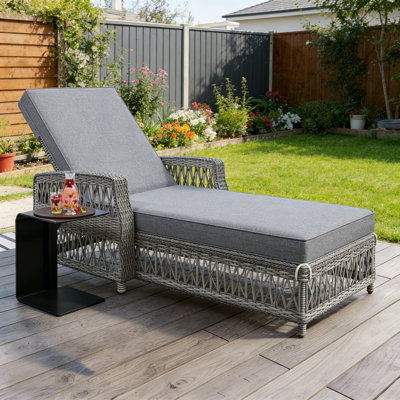 Abdel Outdoor Wicker Chaise Lounge ,Adjustable Recliner with Soft Removable Cushions