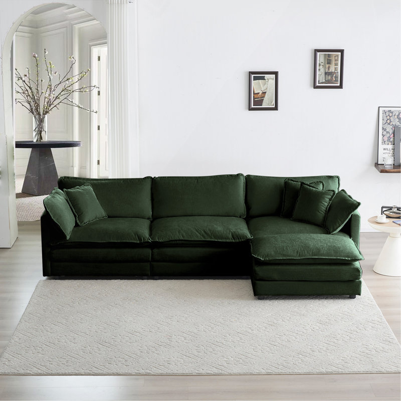 Canapé modulaire surdimensionné en forme de L avec repose-pieds réversible Free Combination Comfy Upholstery, Vert