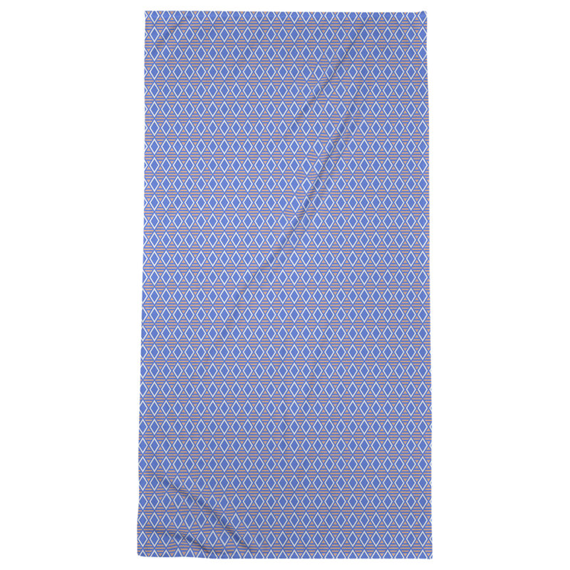 Serviette de bain à losanges géométriques, Bleu/orange