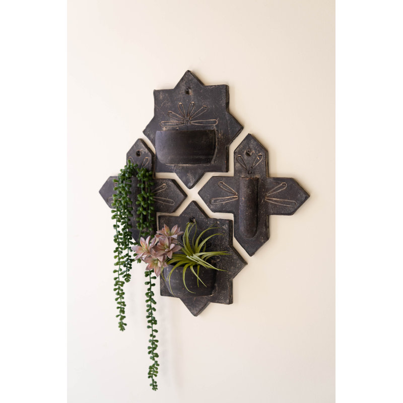  Decorative Clay Wall Planters Black Wash 21"H– Set of 4