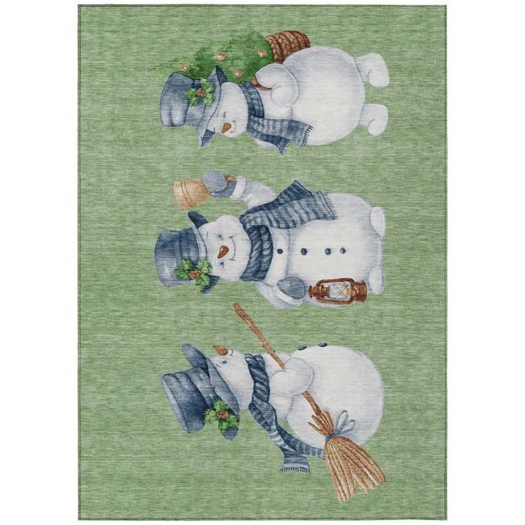 Machine Washable Indoor/Outdoor Christmas Snowman Xhevrie Aloe Rug