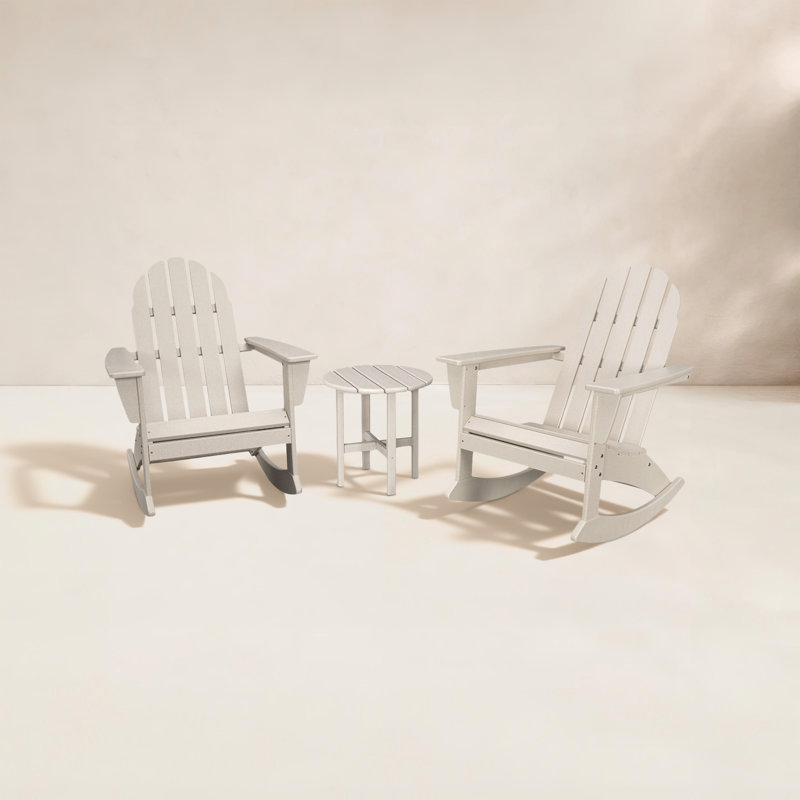 POLYWOOD Vineyard 3-Piece Adirondack Rocking Chair Set, Sand