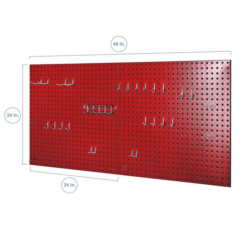 Seville Classics UltraHD 2-Piece Pegboard Set w/ 23 Piece Hook Assortment, Red