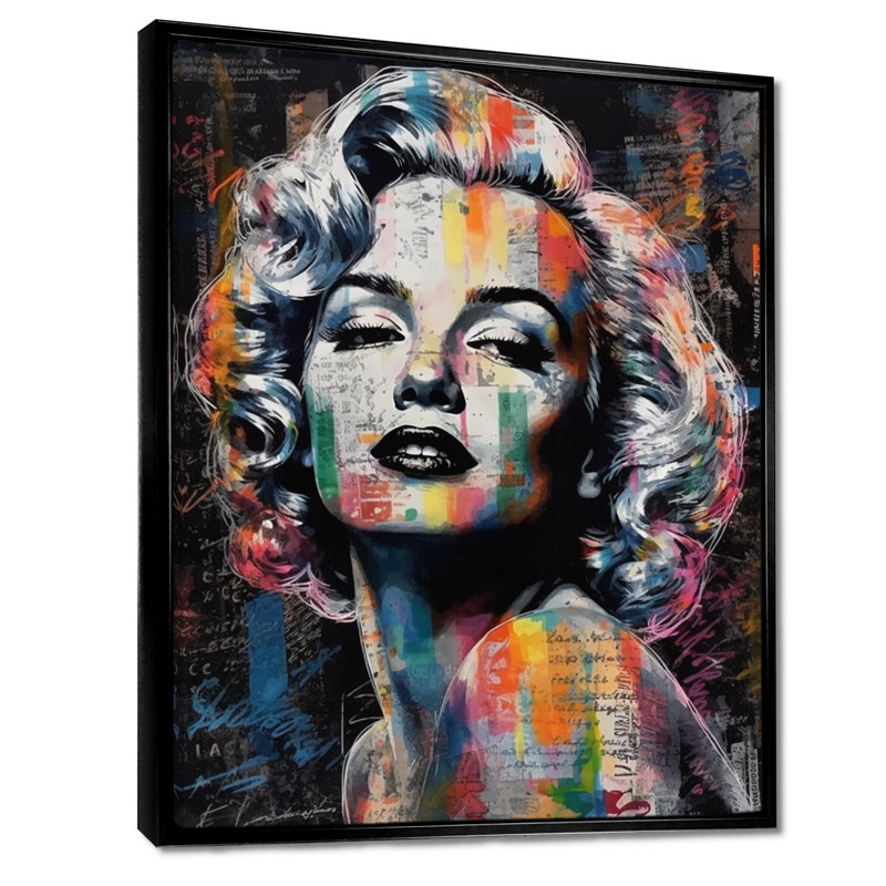 Marilyn Monroe, collage rétro - art mural femme pop, H 44 po x l 34 po, Cadre flottant noir