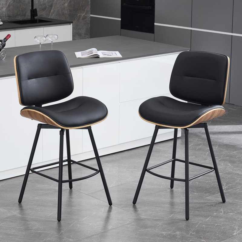 Swivel Upholstered Counter-Height Bar Stools, Black