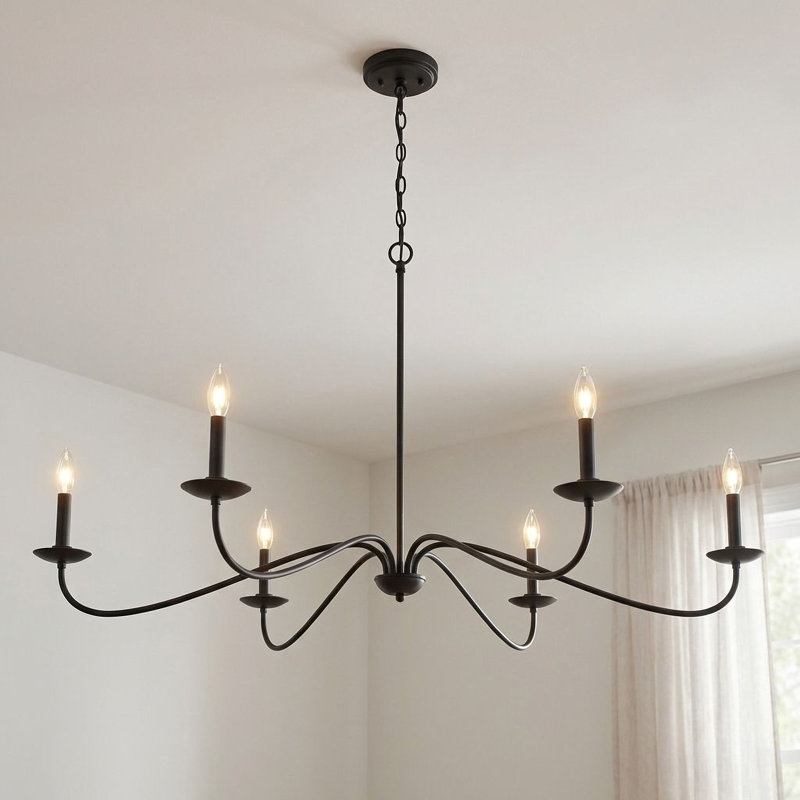 Lustre 6 lumières Meridian en noir mat, Noir mat