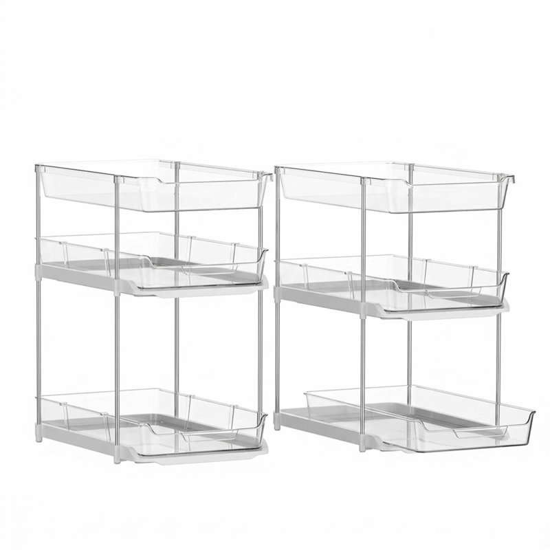 2 Set 3-Tier Pull-Out Under Sink Bathroom Cabinet Organizer Stackable Pantry Storage with Movable Dividers