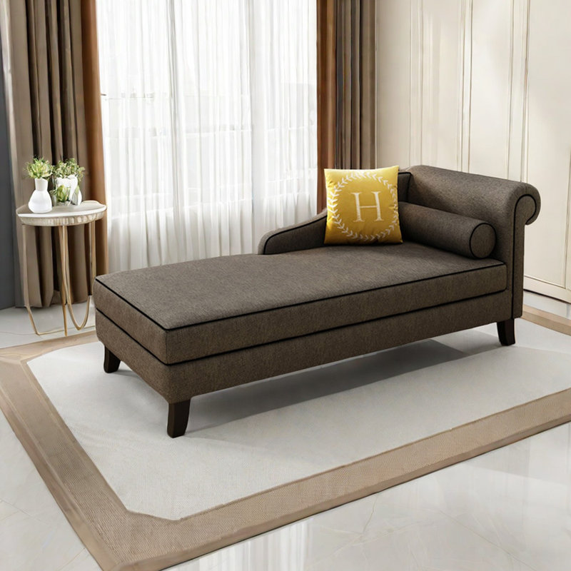 Chaise longue rembourrée Gibeon, Accoudoir à droite (vu de face), Mélange de lin café foncé