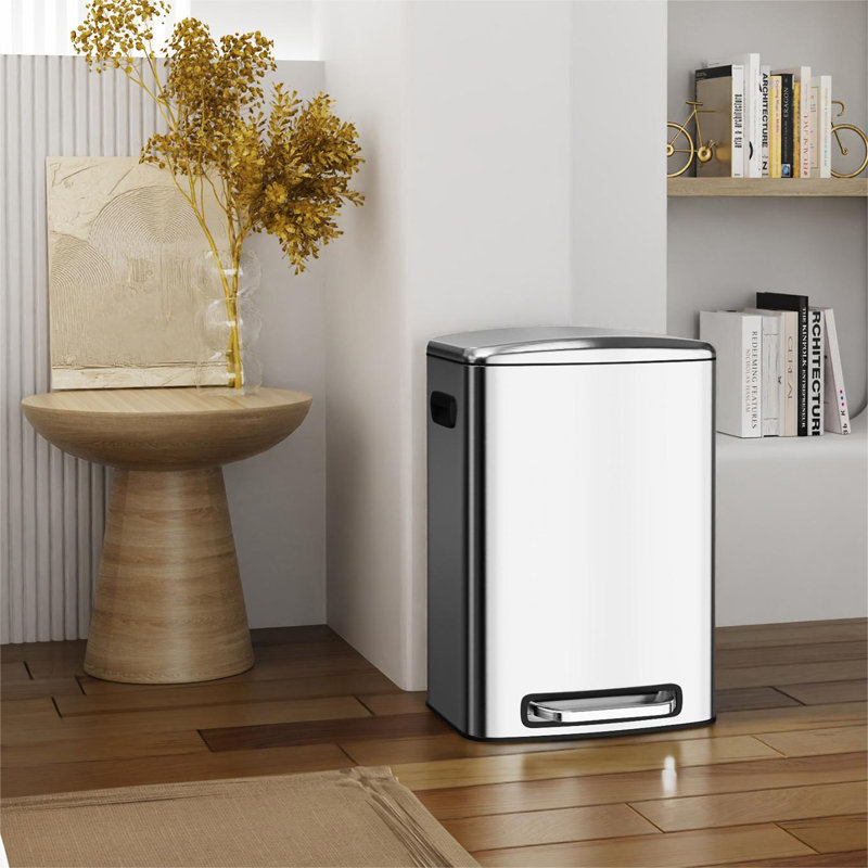 Poubelle à pédale 13 gallons en acier inoxydable avec 30 sacs à ordures, Argent argent