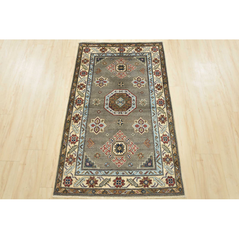 Tapis oriental tribal en laine gris noué à la main 2 pi 11 po x 4 pi Kazak Kazak