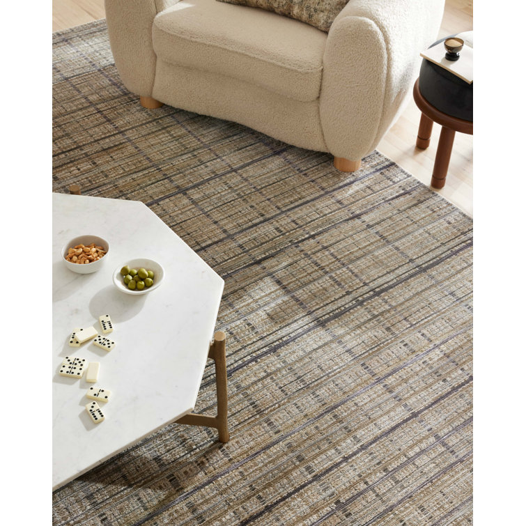 Striped Machine Woven Polyester Area Rug in Beige/Gray