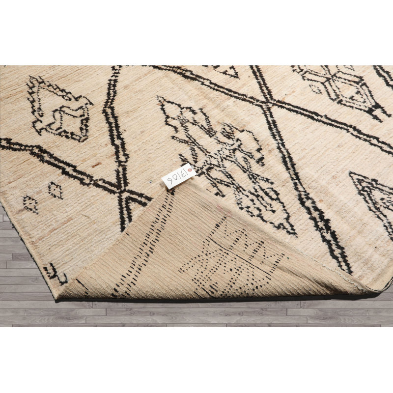 Tapis tribal afghan marocain en laine noué à la main ivoire 10 pi 2 po x 13 pi 11 po