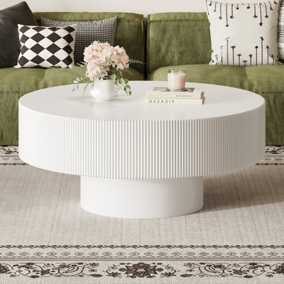 Table basse élégante et facile à assembler avec plateau épais, table de bout tambour moderne, table centrale cannelée minimaliste avec base robuste pour le salon