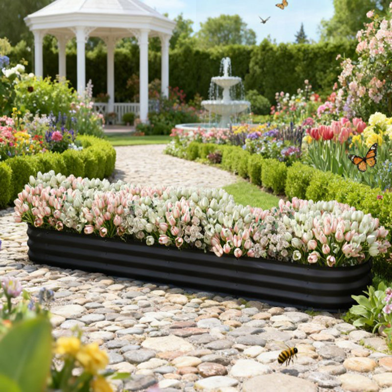 Galvanized Metal Planter Box With Safety Edging, Easy-To-Assemble Raised Garden Bed Kit For Urban Gardening