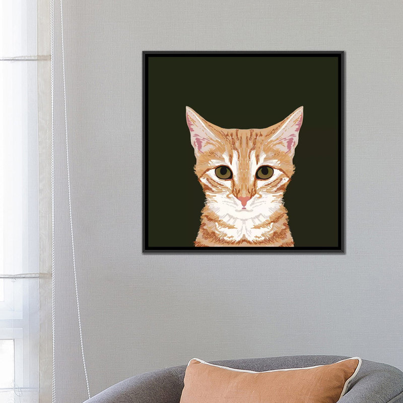 Orange tabby allongé, impression sur toile tendue, H 26 po x l 26 po x P 1,5 po, Toile avec cadre noir, Pas de tapis