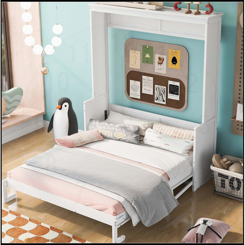 Queen Size Murphy Bed With A Shelf, White