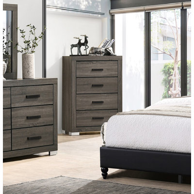 Commode 4 tiroirs en bois gris
