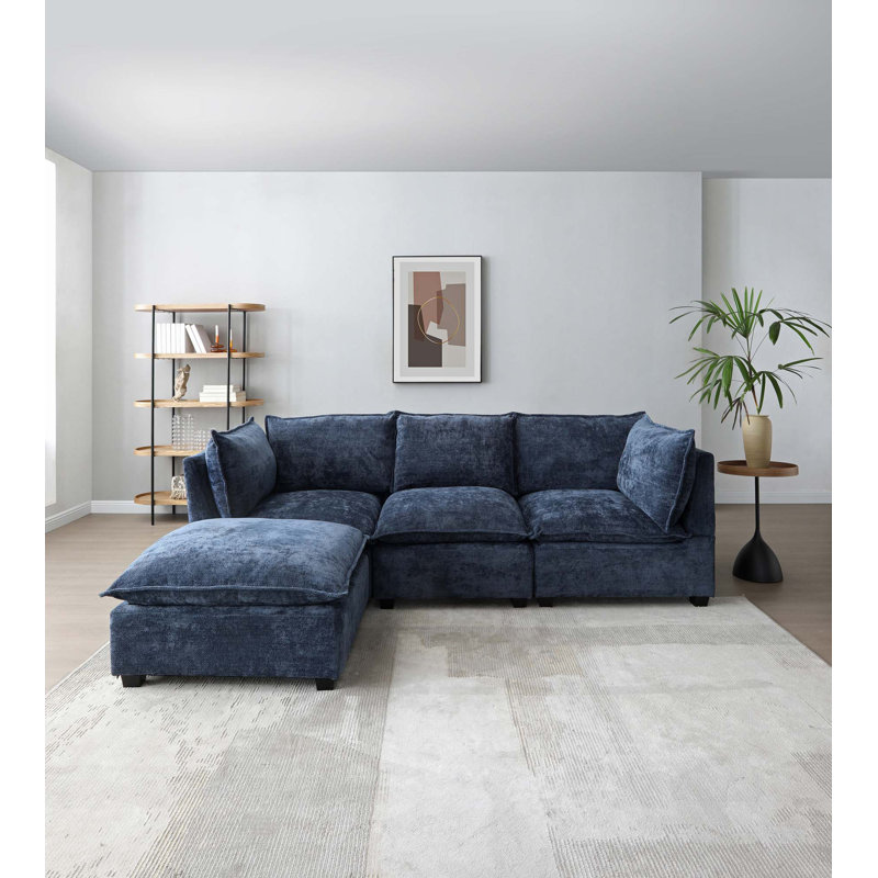 Ensemble de canapé d'angle moderne en tissu de lin en forme de L avec repose-pieds convertible pour salon, appartement et bureau
