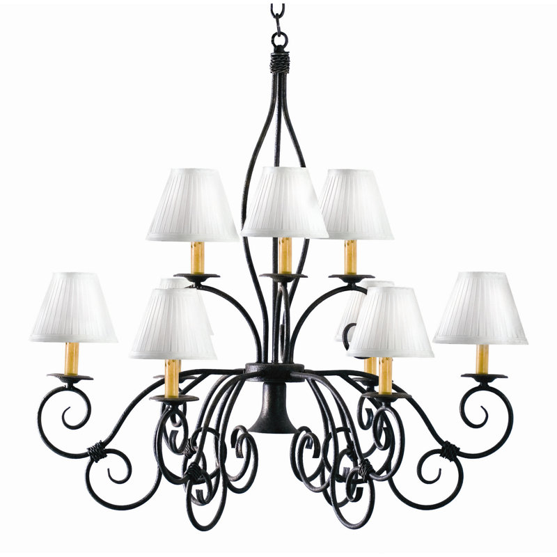 Lustre à niveaux unique et remarquable à 9 lumières, Fumée, Trompette noire