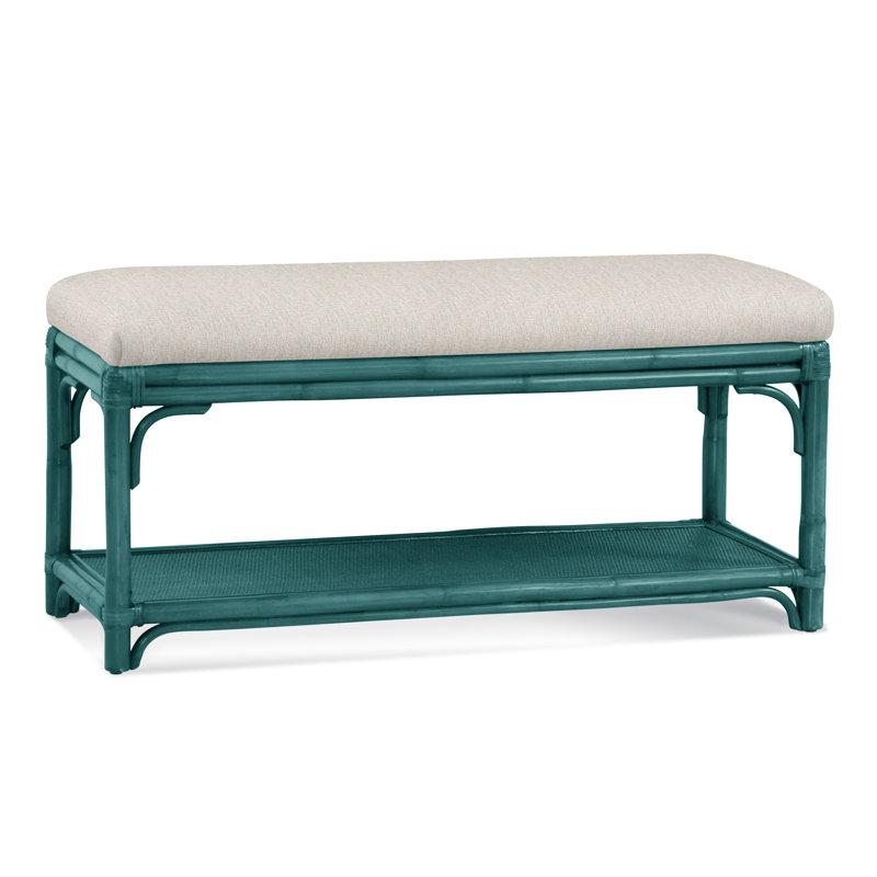 Summer Retreat Wicker Shelf Storage Bench, Celery, Snow Crypton Performance; 0884-91